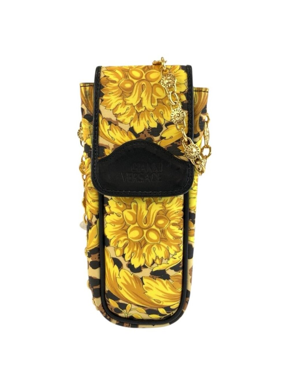 Versace Leopard Print Yellow Black Gold Chain Shoulder Bag Pochette